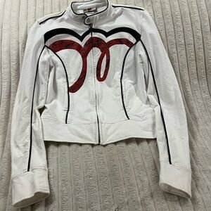 Mecca Femme Stylish White Motorcycle Jacket with Red Accents Womens Size Small